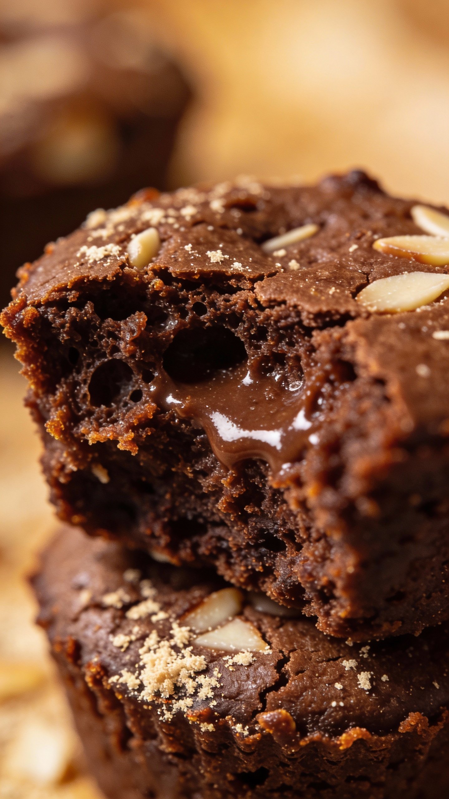 macro shot of fudgy almond-flour brownie bite, crumb texture