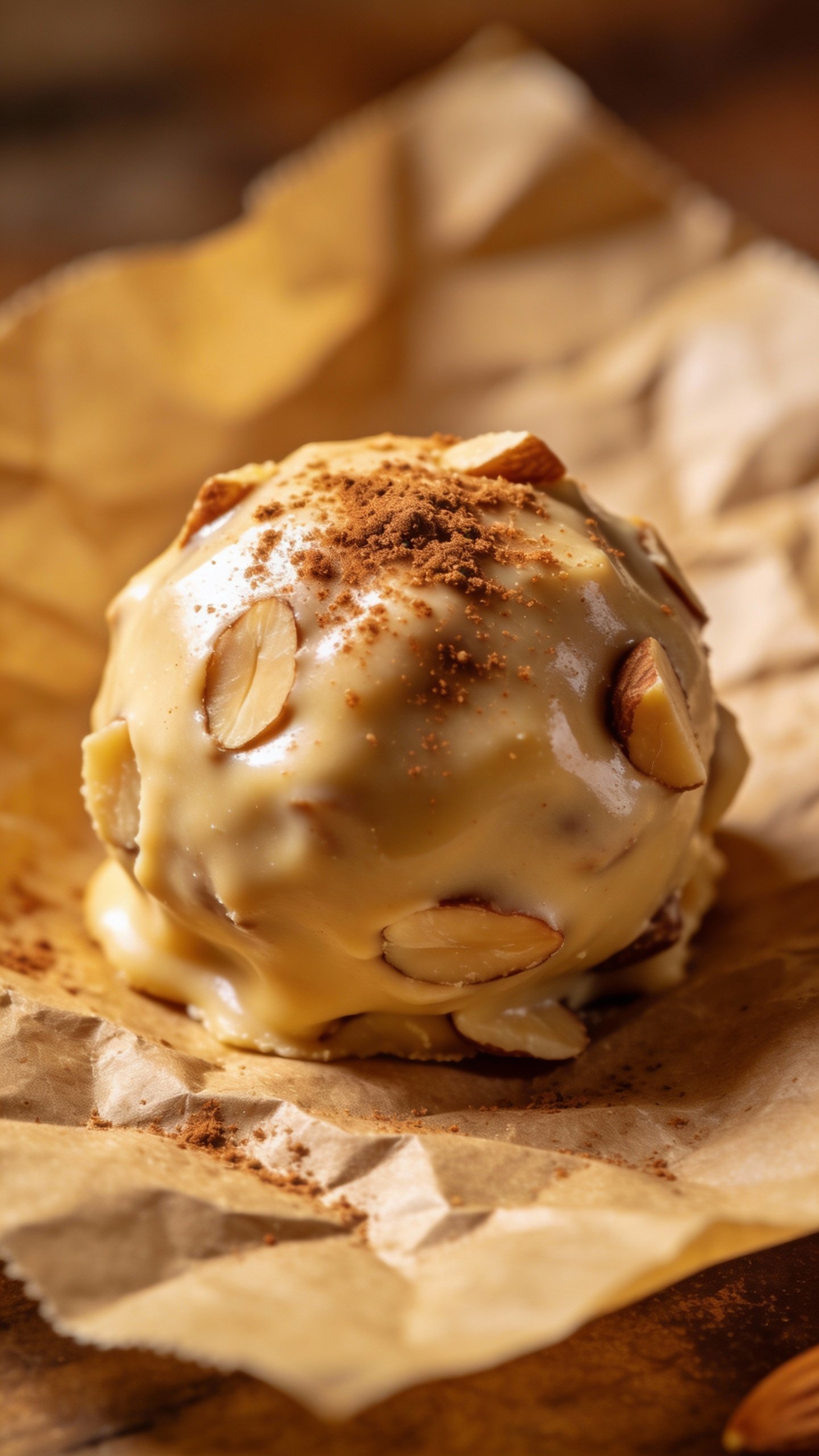closeup keto cinnamon almond fat bomb on parchment