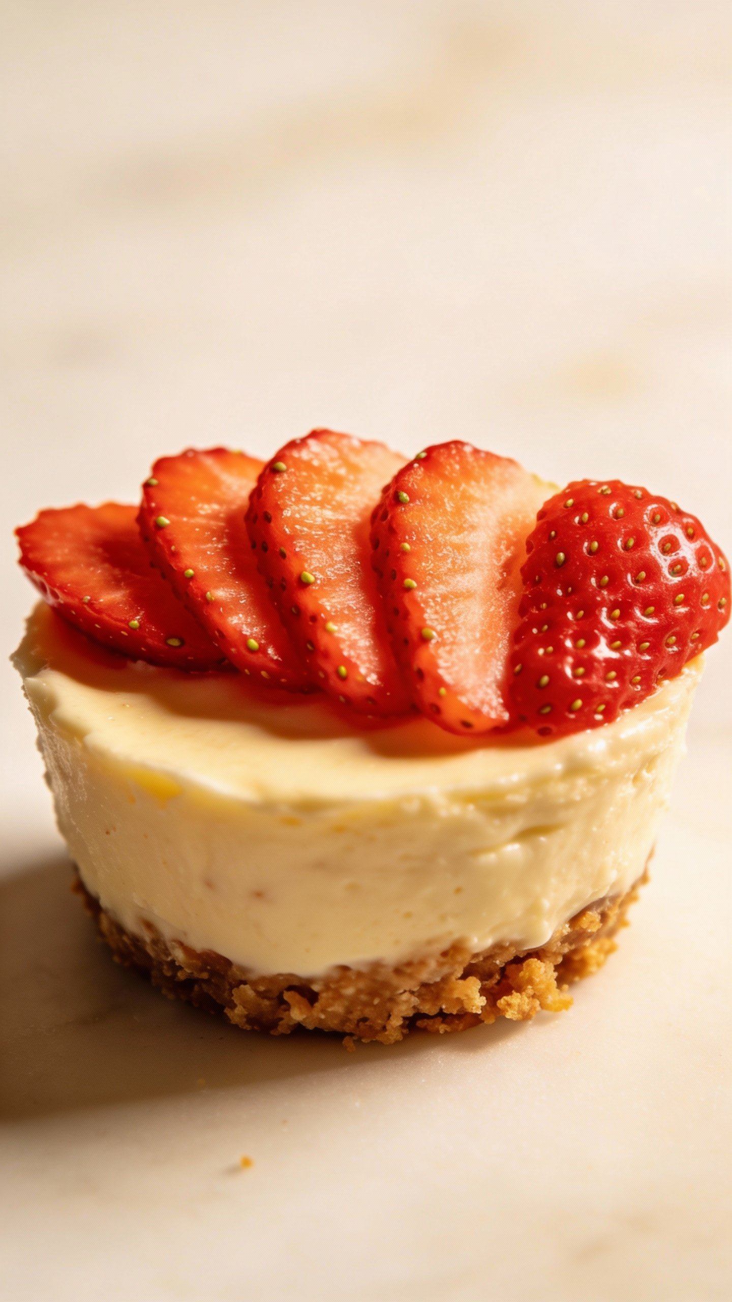 single keto cheesecake bite with sliced strawberry topping