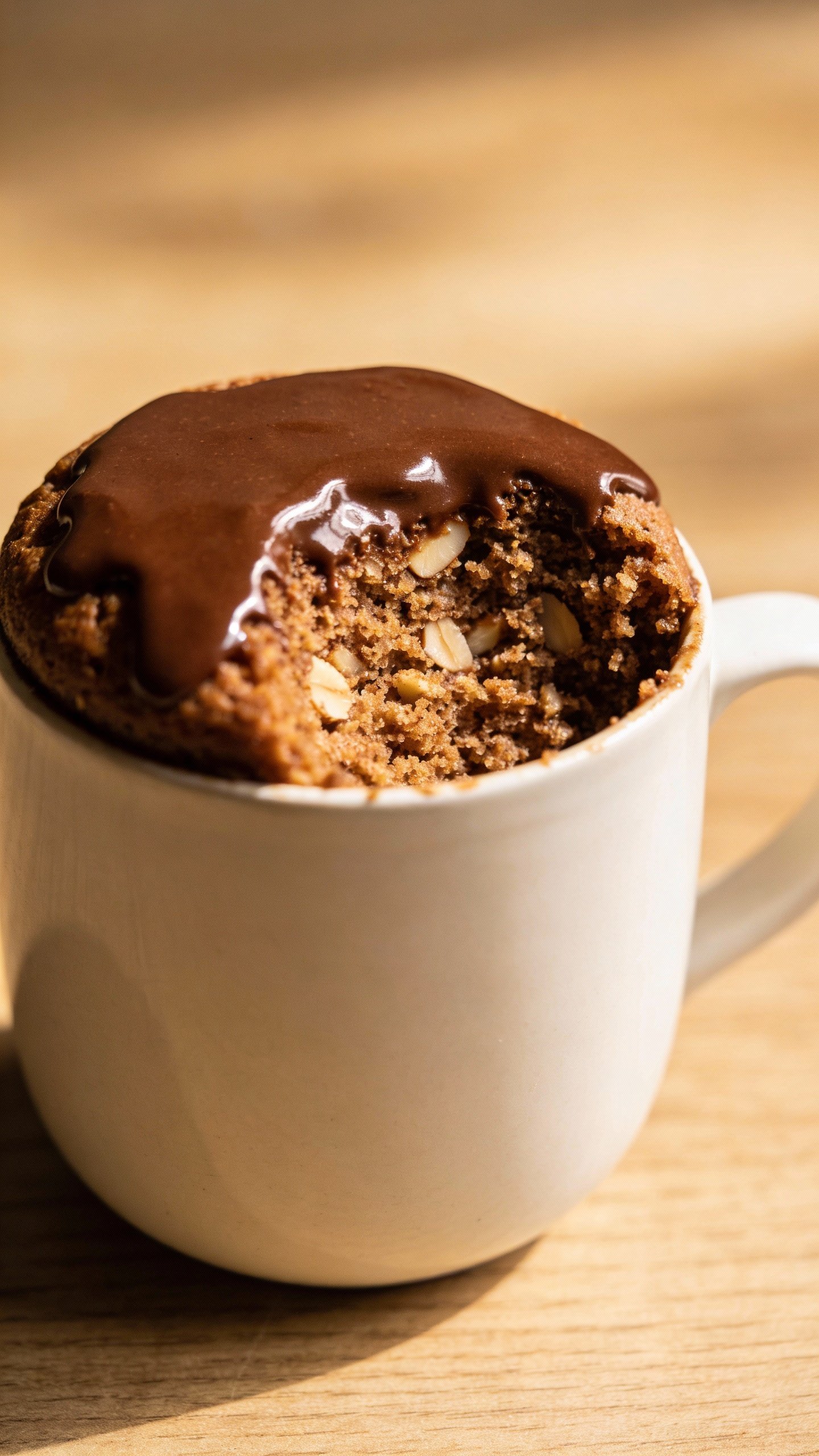almond flour keto mug cake topped with glossy cocoa glaze