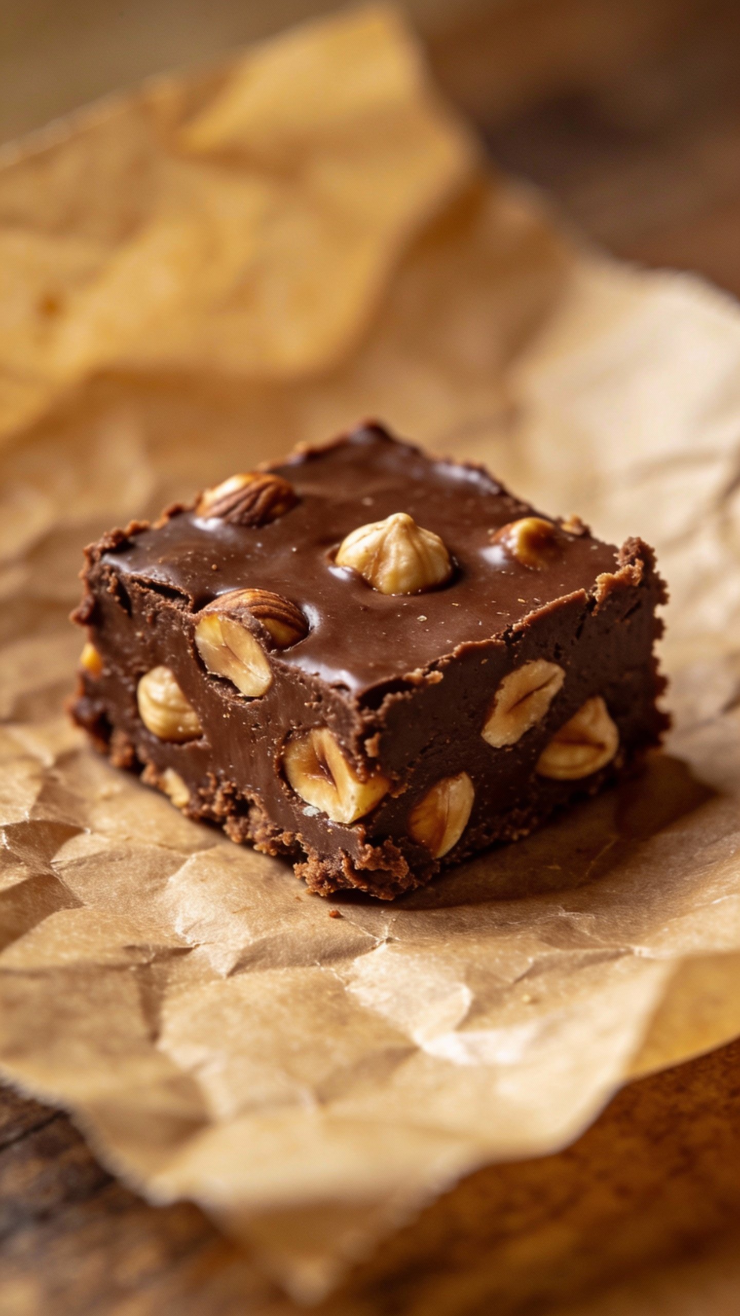 closeup keto chocolate hazelnut fudge square on parchment