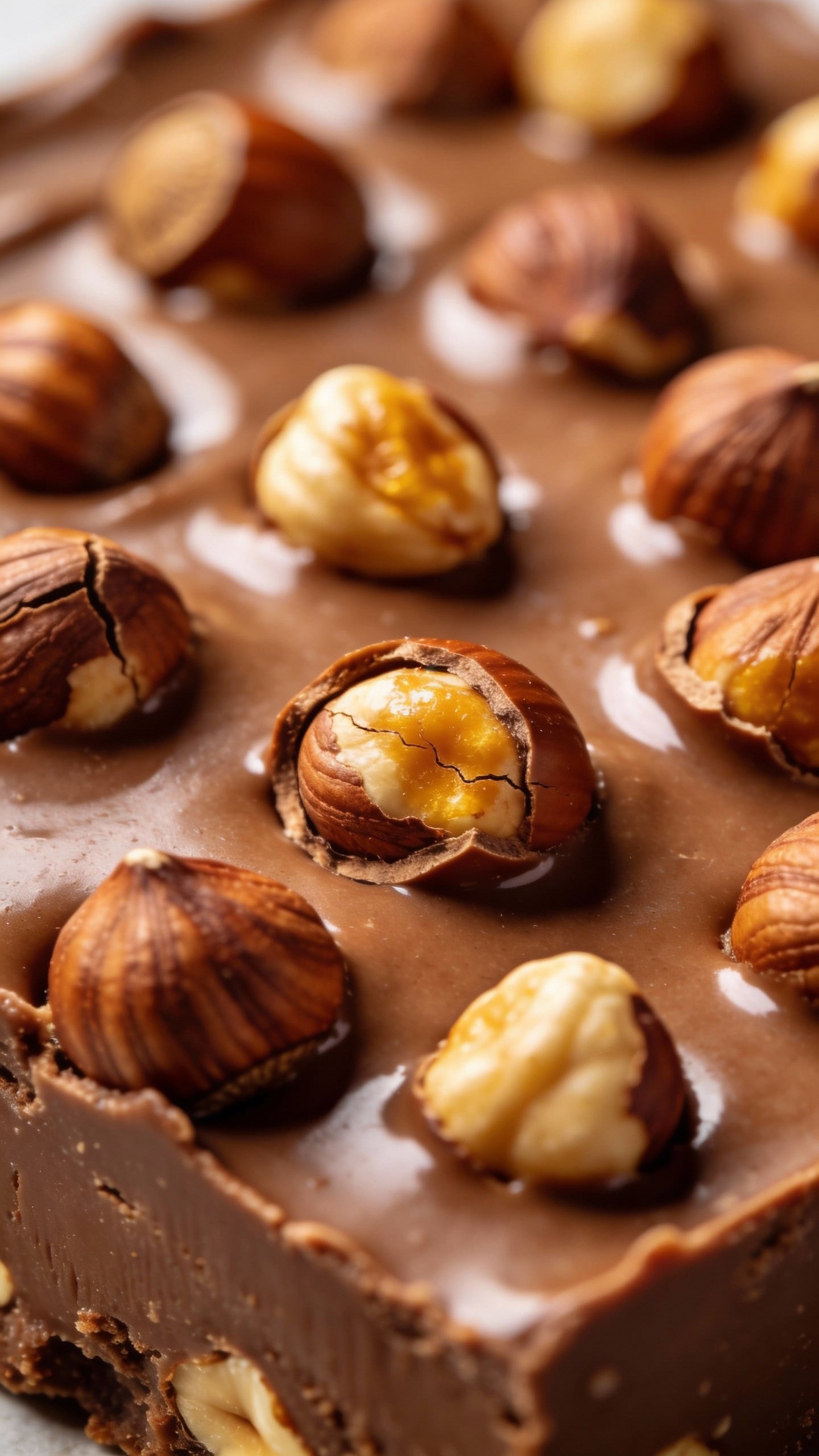macro shot of roasted hazelnut-studded keto chocolate fudge