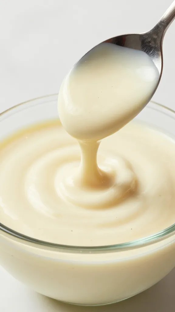 spoonful of tangy creamy keto dressing, drizzling closeup
