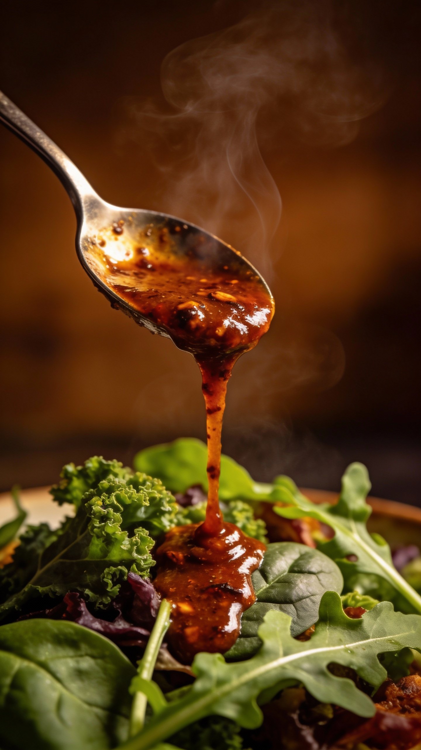 spoon drizzling smoky chipotle-lime keto dressing over greens