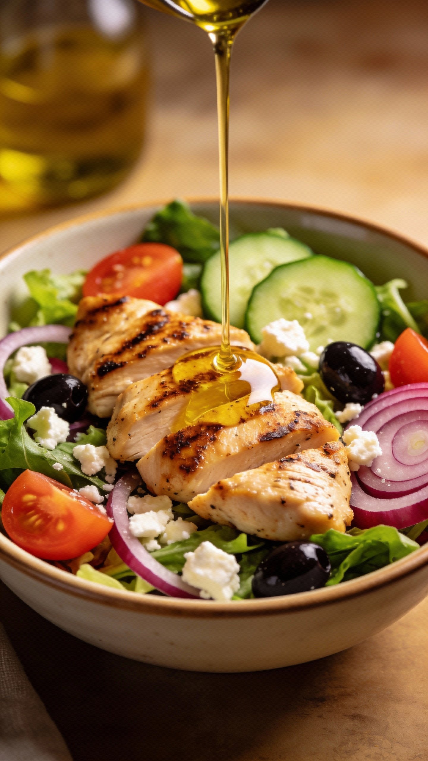 single bowl of Mediterranean keto chicken salad