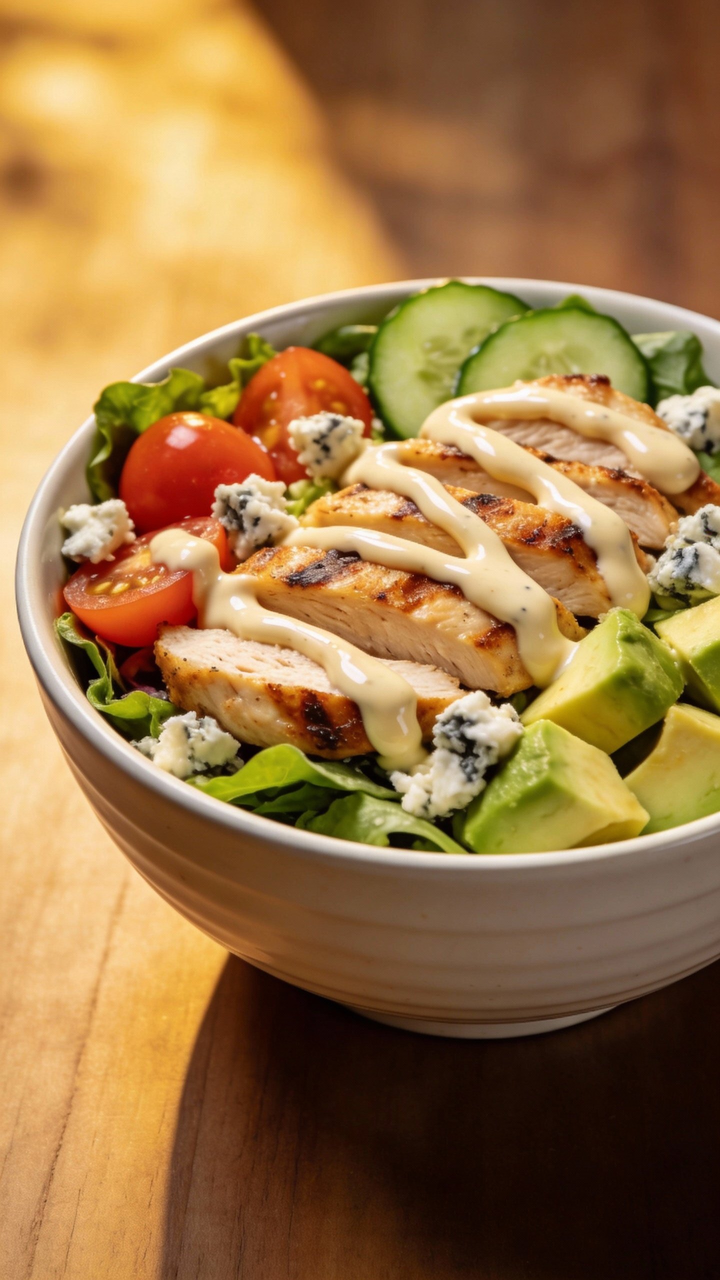 single bowl keto salad with creamy dressing drizzle