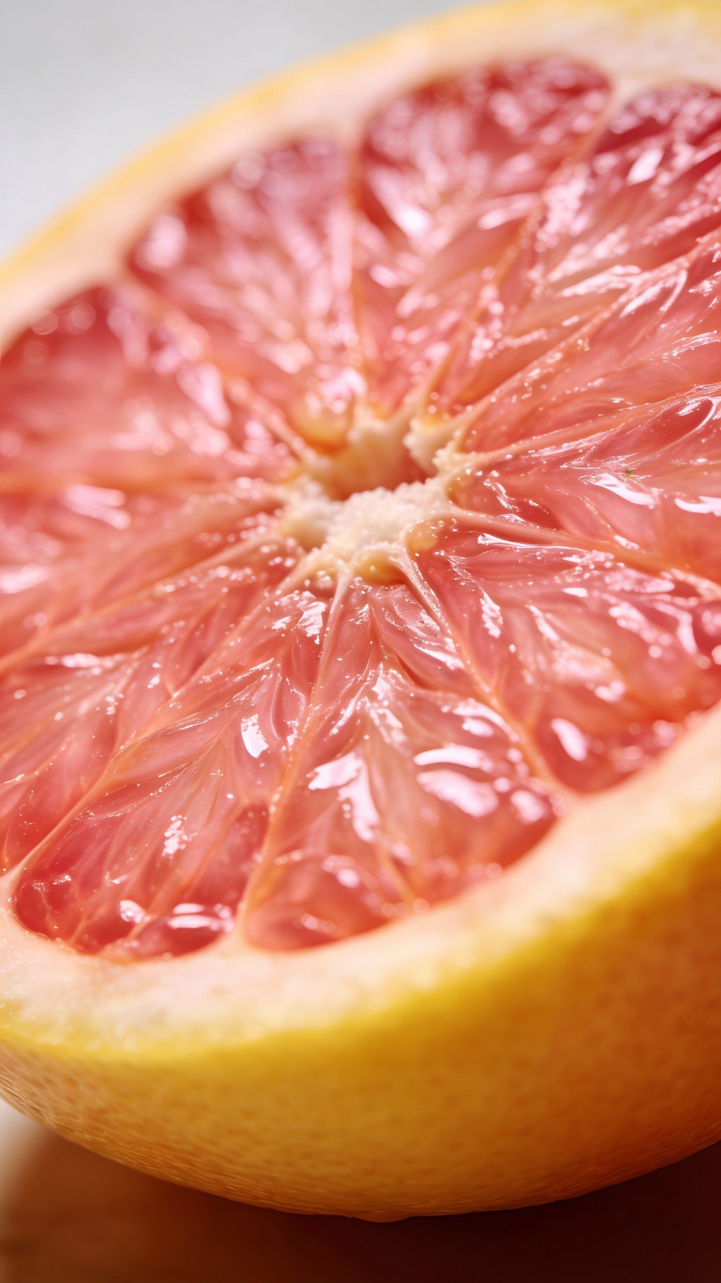 macro shot of halved grapefruit with visible juice vesicles