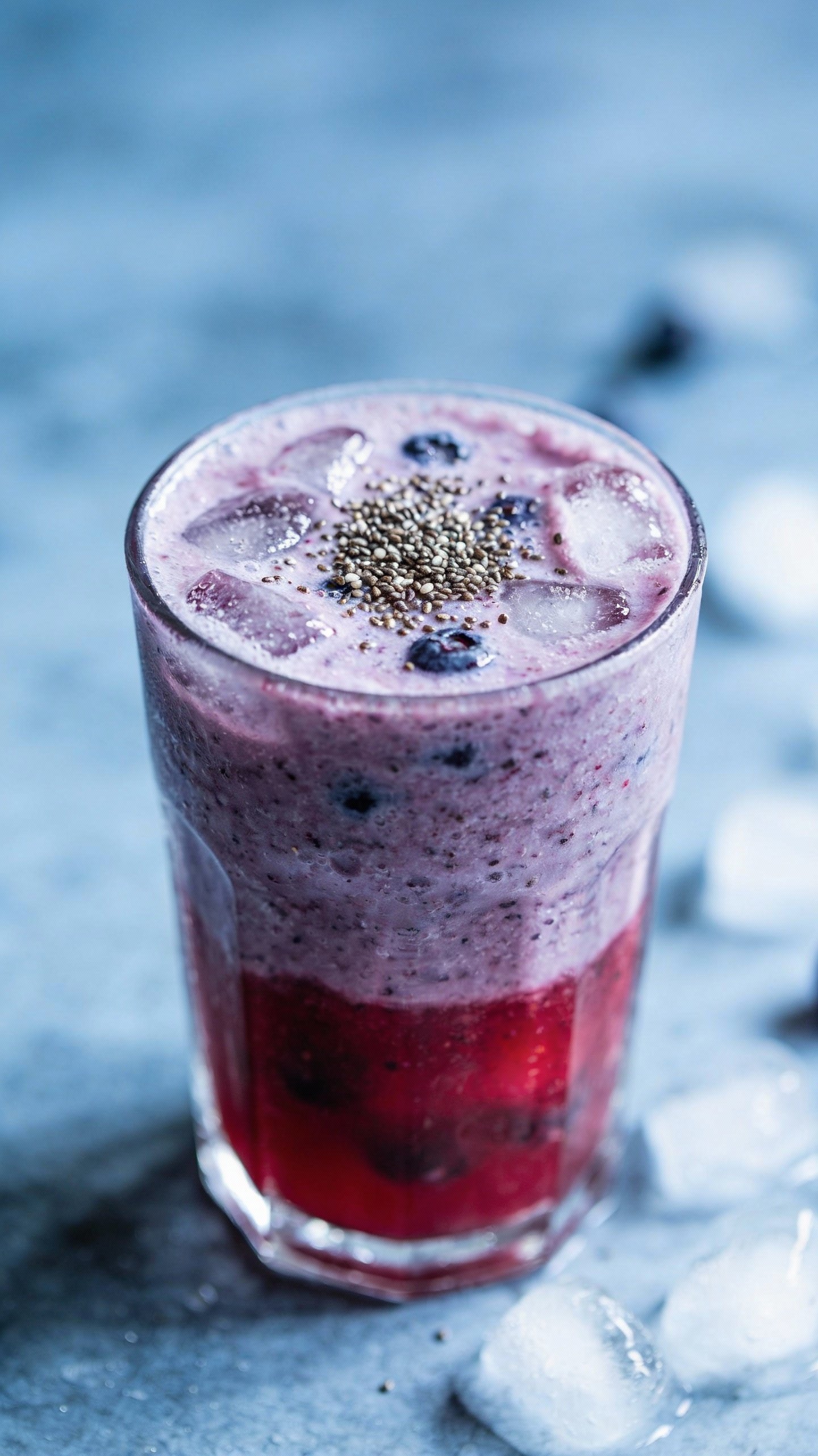 single frosty mixed-berry smoothie topped with chia seeds