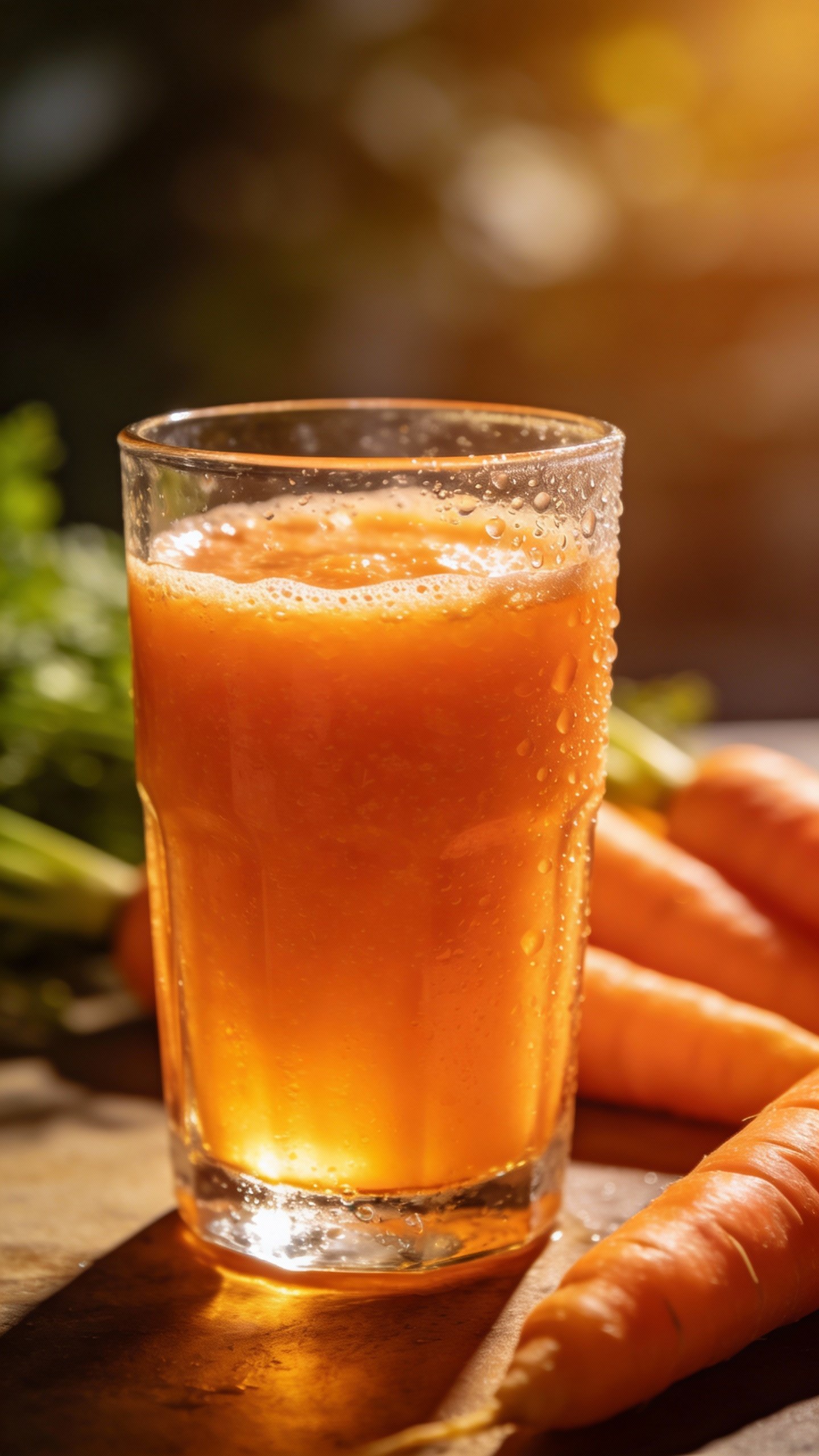 closeup of carrot orange glow smoothie in clear glass