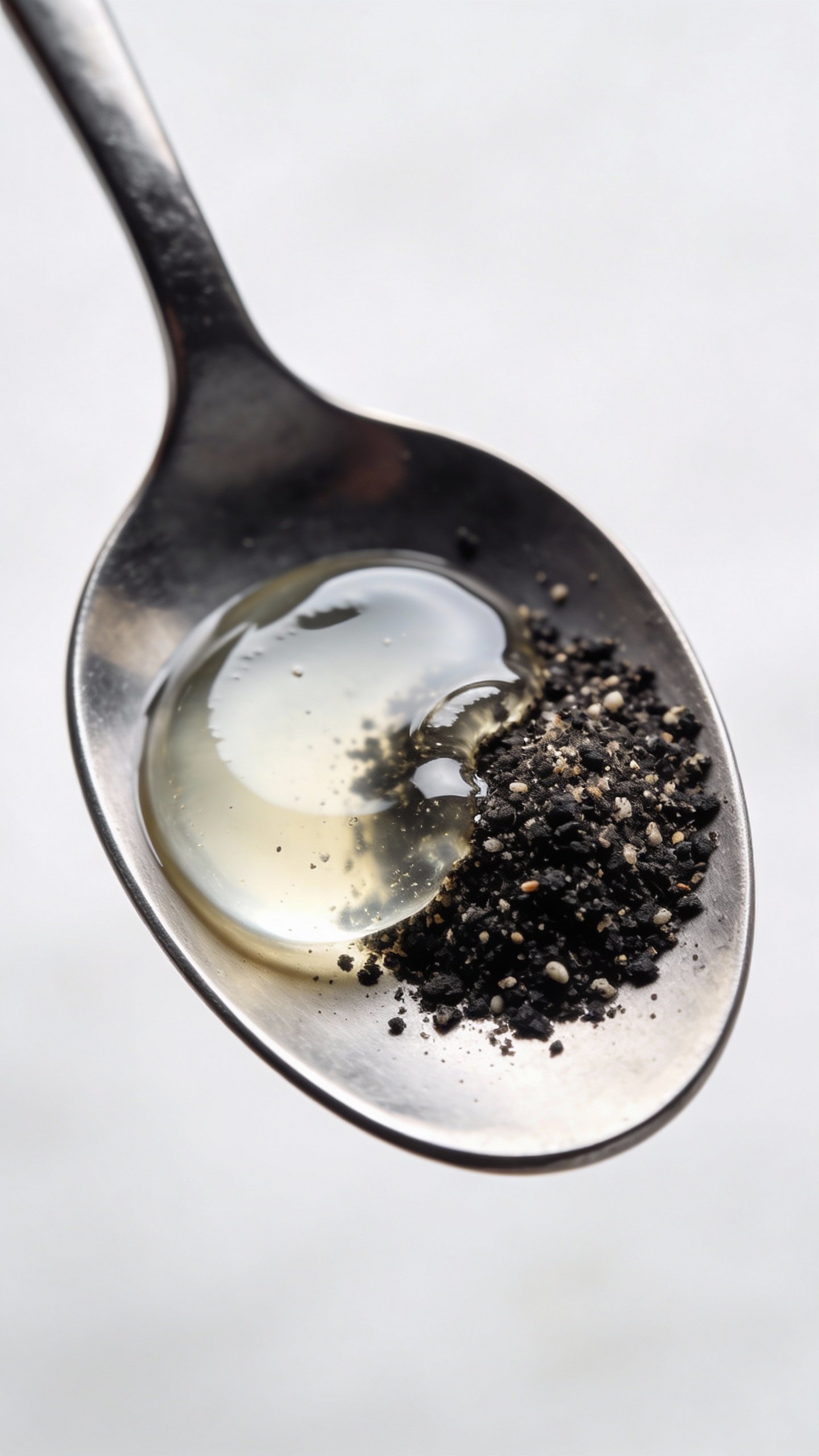 teaspoon with black pepper and coconut oil, studio closeup