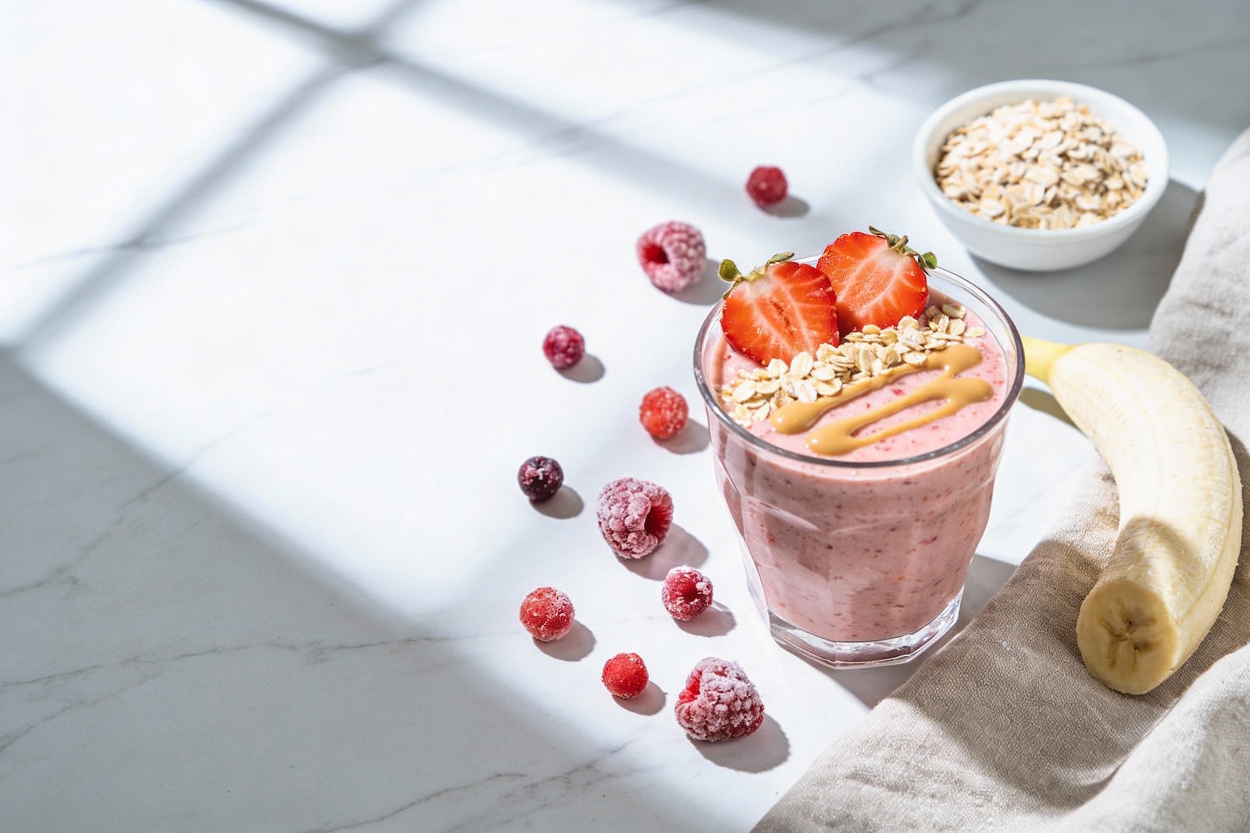 Strawberry Oatmeal Breakfast Smoothie That Actually Fills You Up