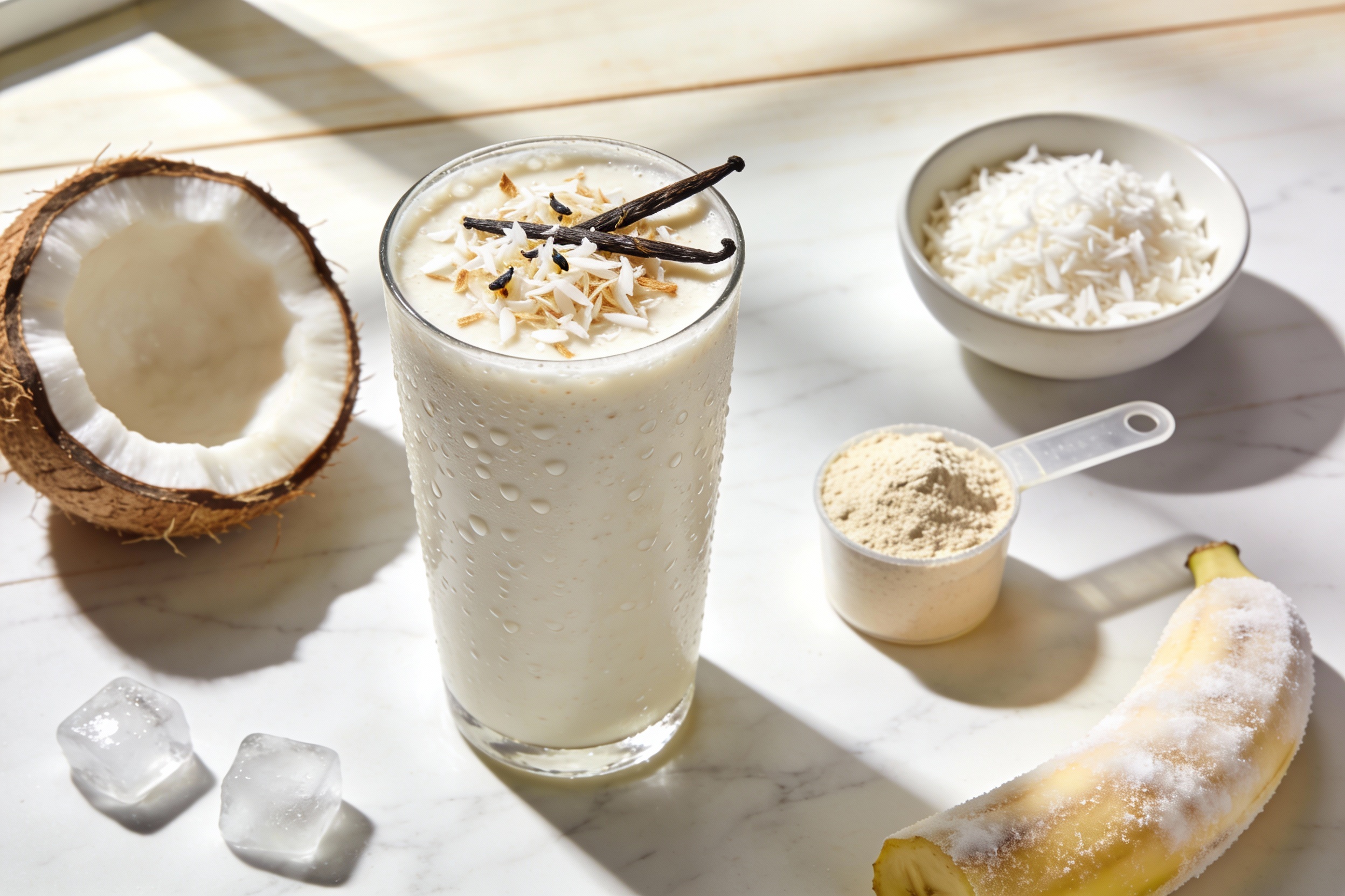Vanilla Coconut Protein Smoothie That Tastes Like Vacation