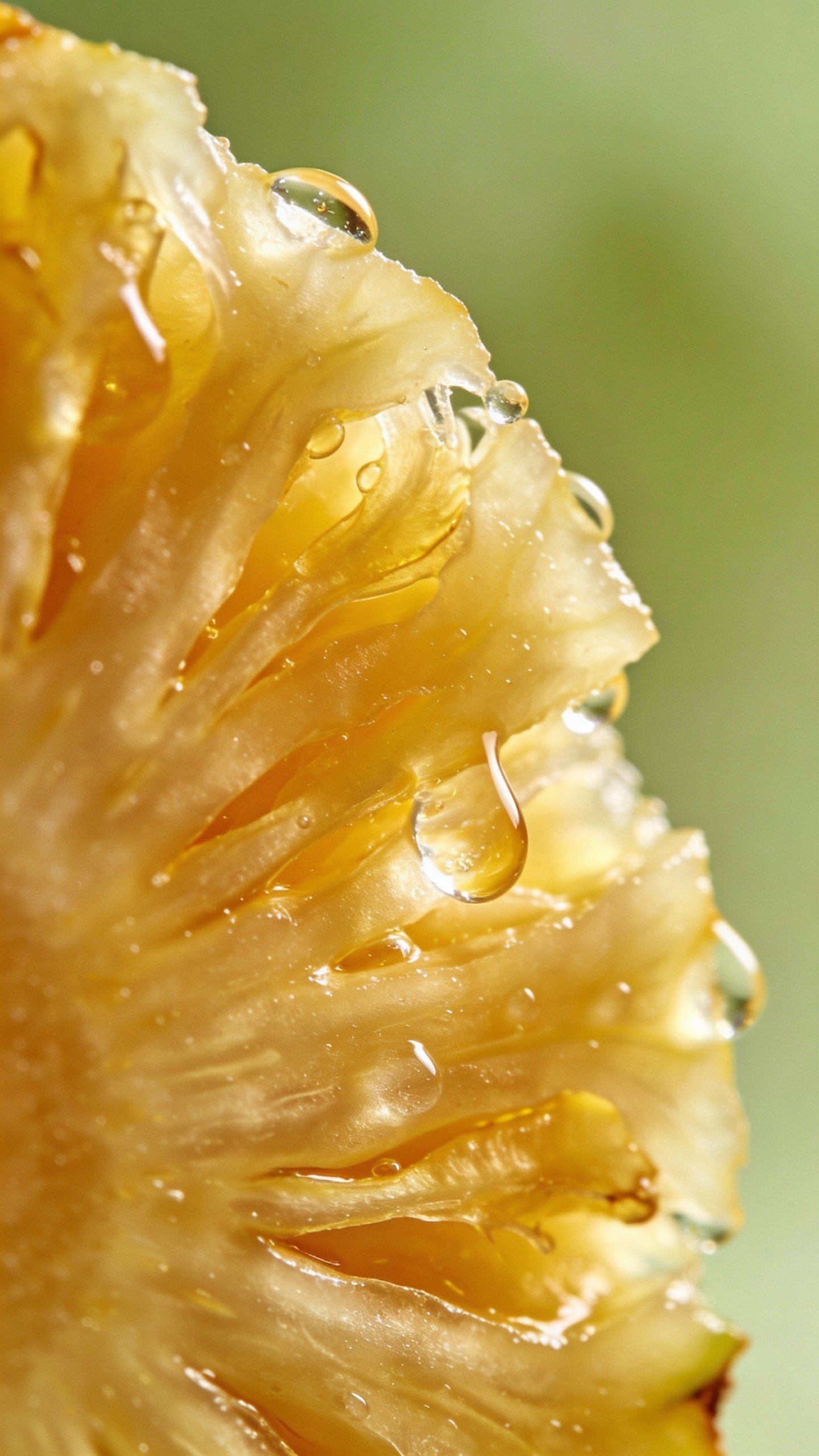 macro shot of fresh pineapple slice showing juicy fibers