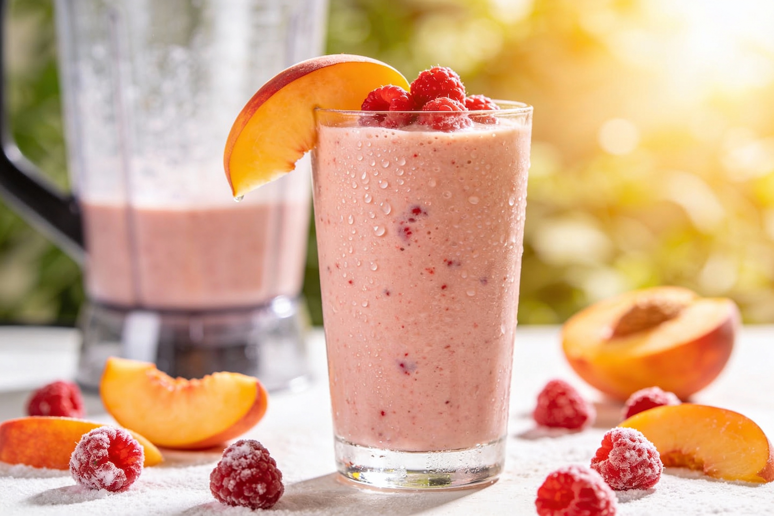 Raspberry Peach Smoothie That Tastes Like Sunshine
