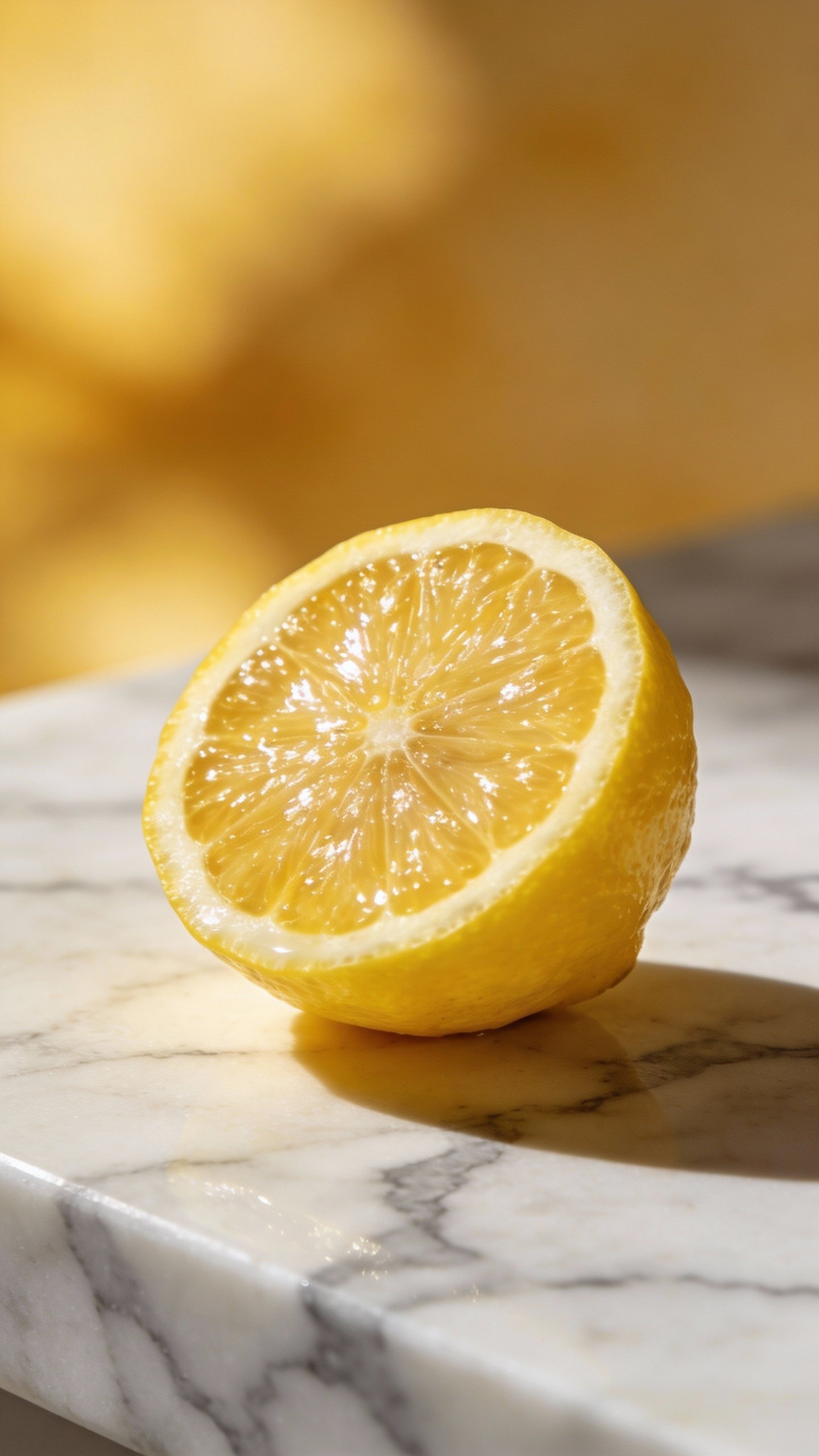 halved lemon showing juicy pulp on marble surface