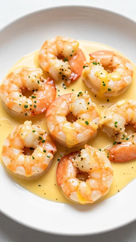 plated keto shrimp scampi with lemon butter sauce garnish