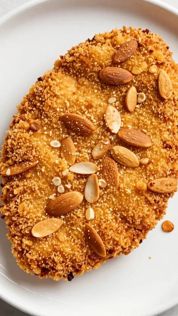 almond-parmesan crusted chicken cutlet, golden and crispy