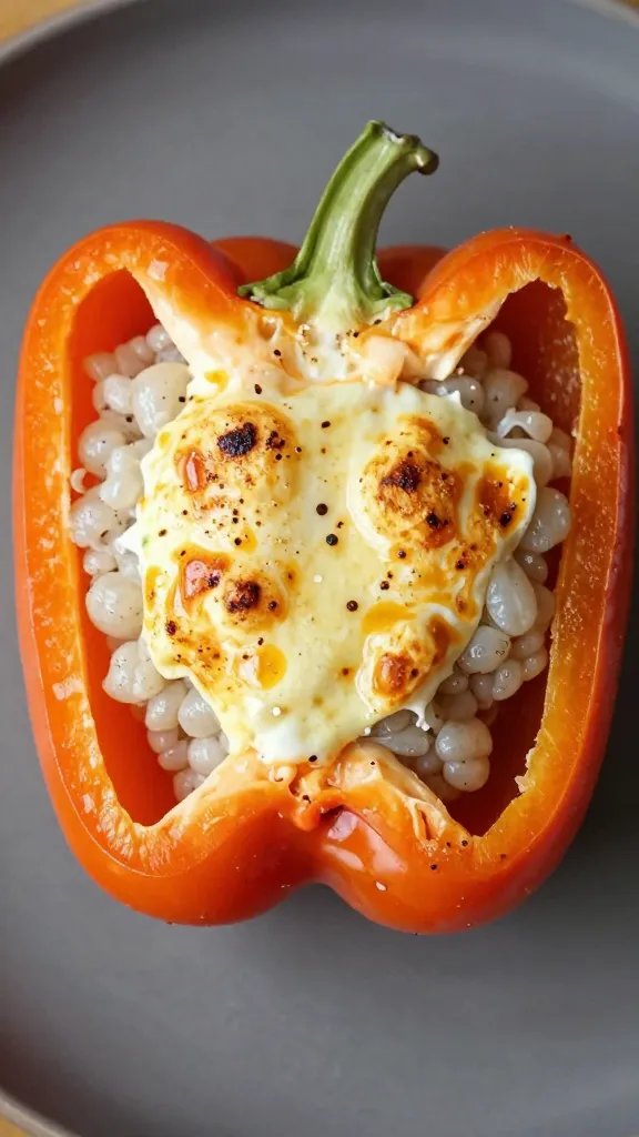 overhead shot of one baked keto stuffed bell pepper