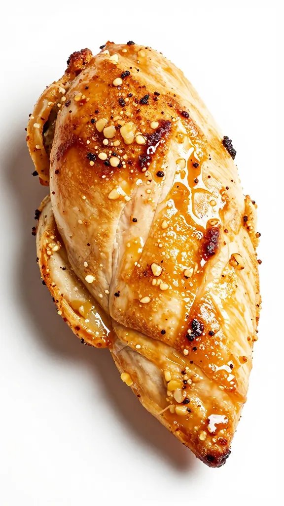 golden-brown stuffed chicken breast, crispy skin, garlic butter glaze