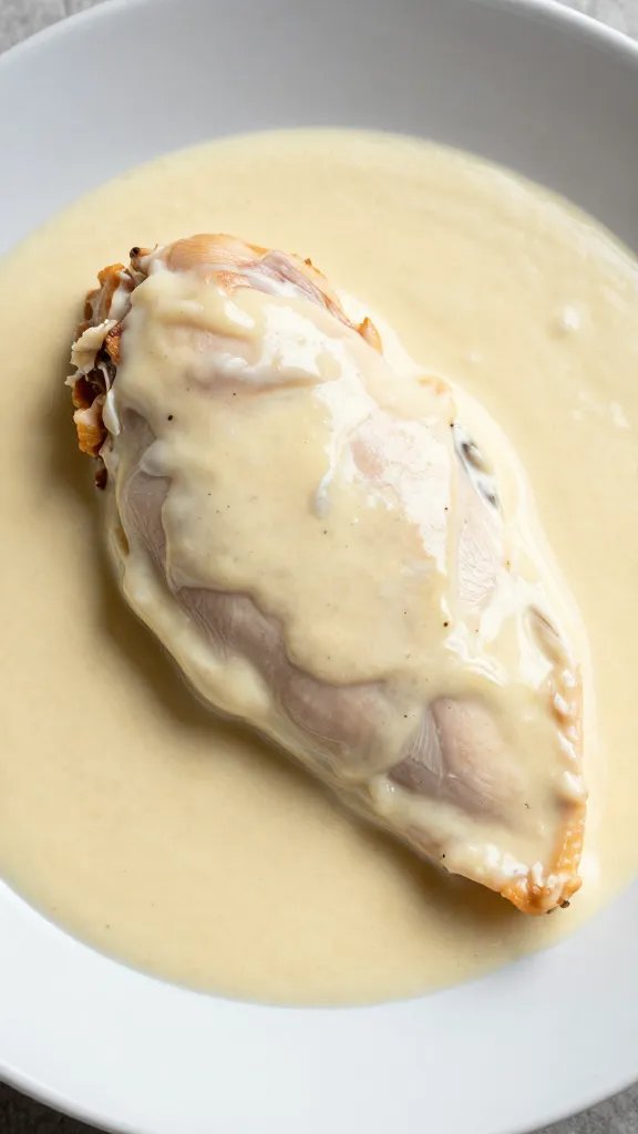 single chicken breast in silky parmesan cream sauce