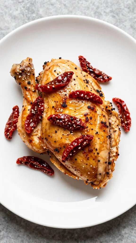 single plated Keto Marry Me Chicken with sun-dried tomatoes