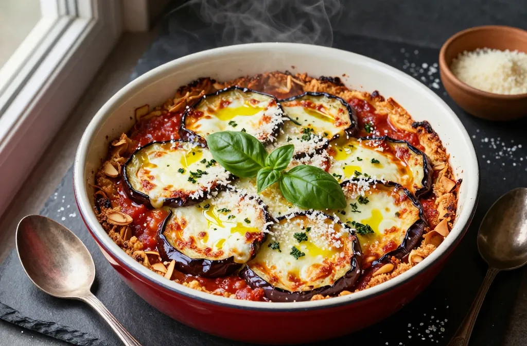 Italian Keto Baked Eggplant Parmesan That Crisps and Melts