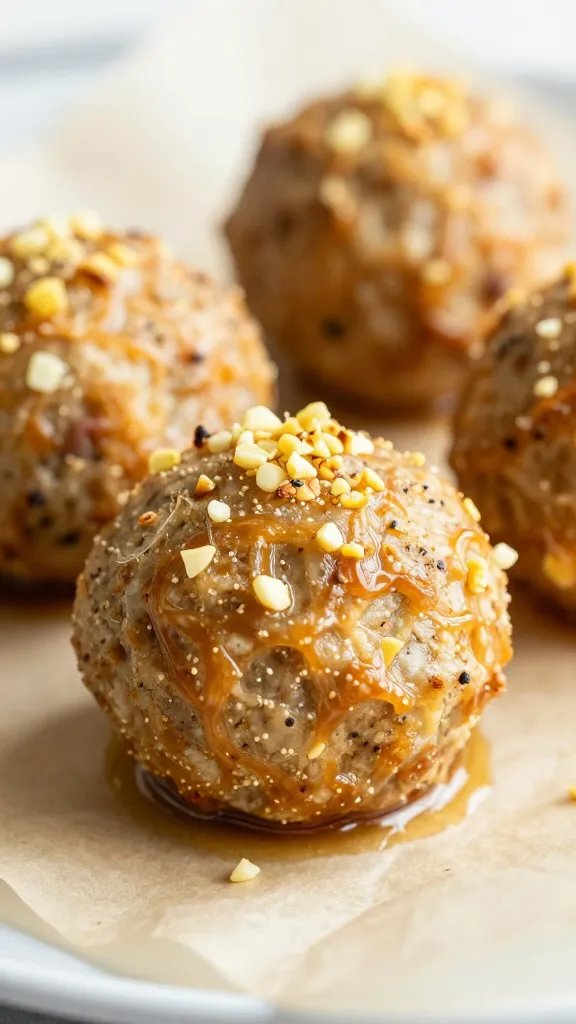 golden baked garlic parmesan meatball on parchment, macro shot