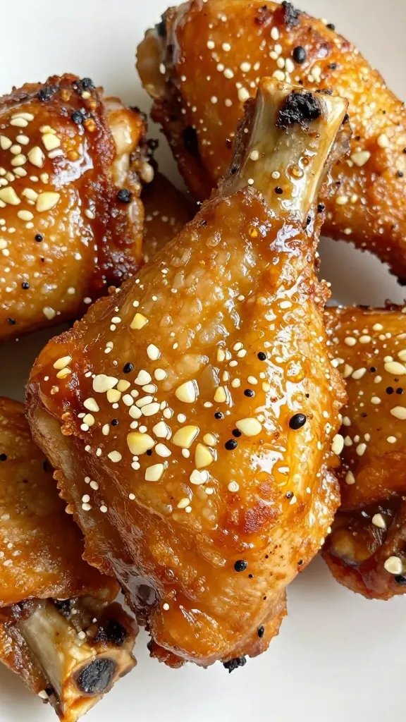 closeup crispy bone-in chicken thigh with garlic butter glaze