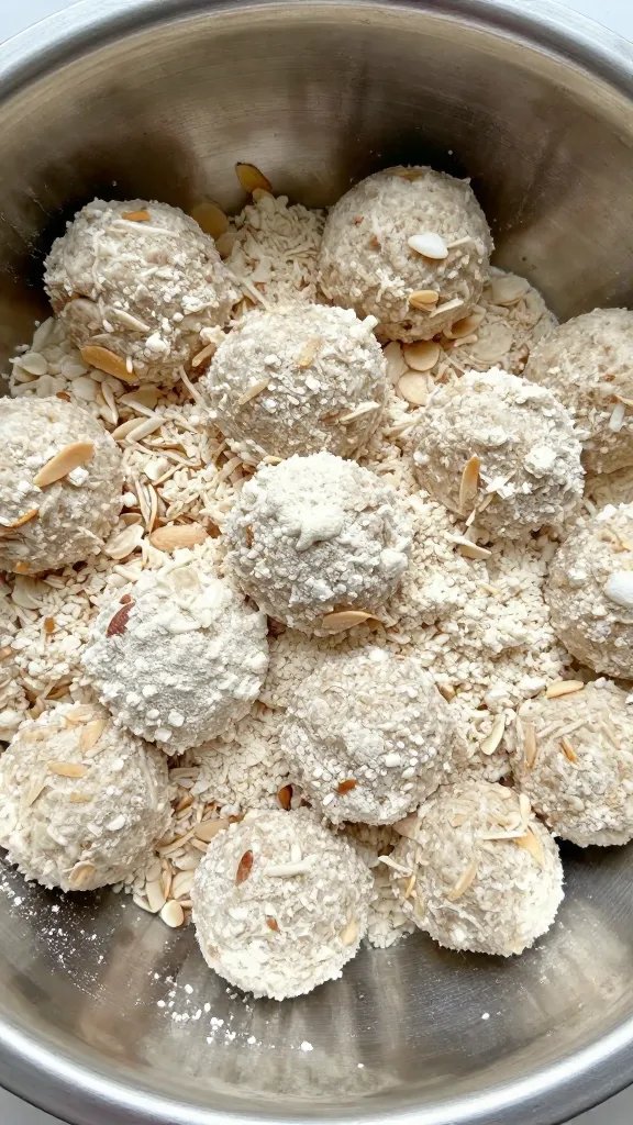 closeup of almond flour meatball mixture in stainless bowl