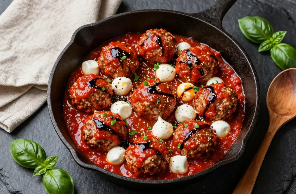 Low-Carb Caprese Meatball Skillet in One Pan Tonight