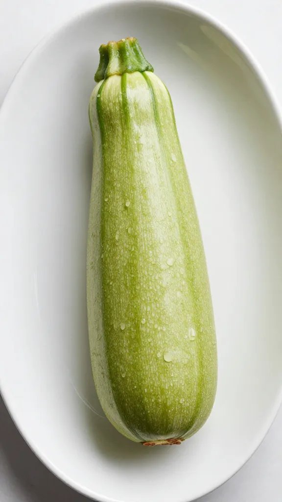 overhead shot of stuffed zucchini boat on white ceramic dish