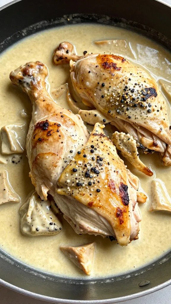 closeup skillet of Tuscan chicken in parmesan cream sauce