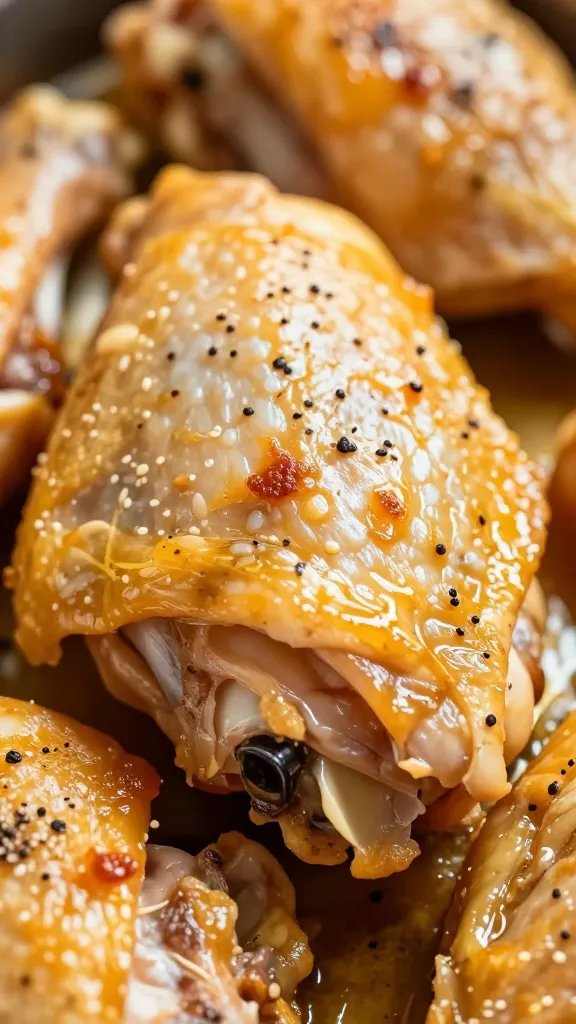 closeup bone-in skin-on keto Italian baked chicken thigh
