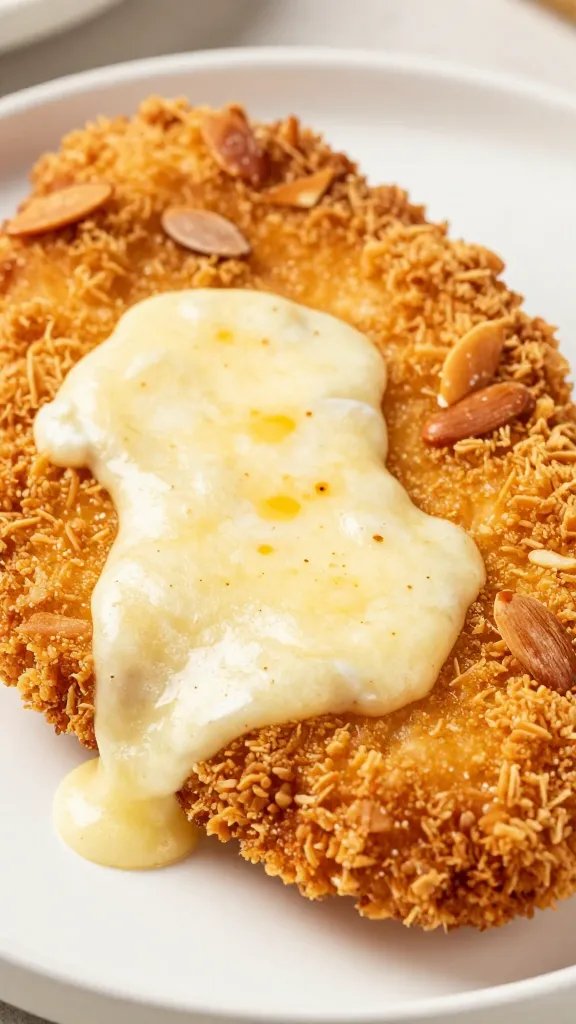 crispy almond-parmesan chicken cutlet with melted mozzarella, macro
