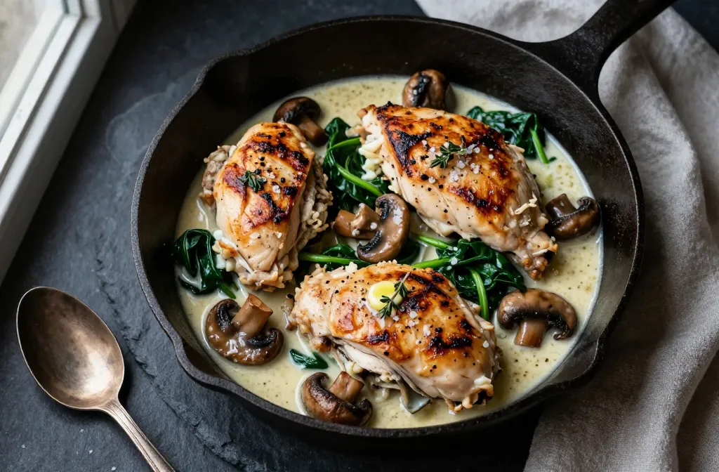 Keto Creamy Spinach and Mushroom Chicken One-Skillet Magic