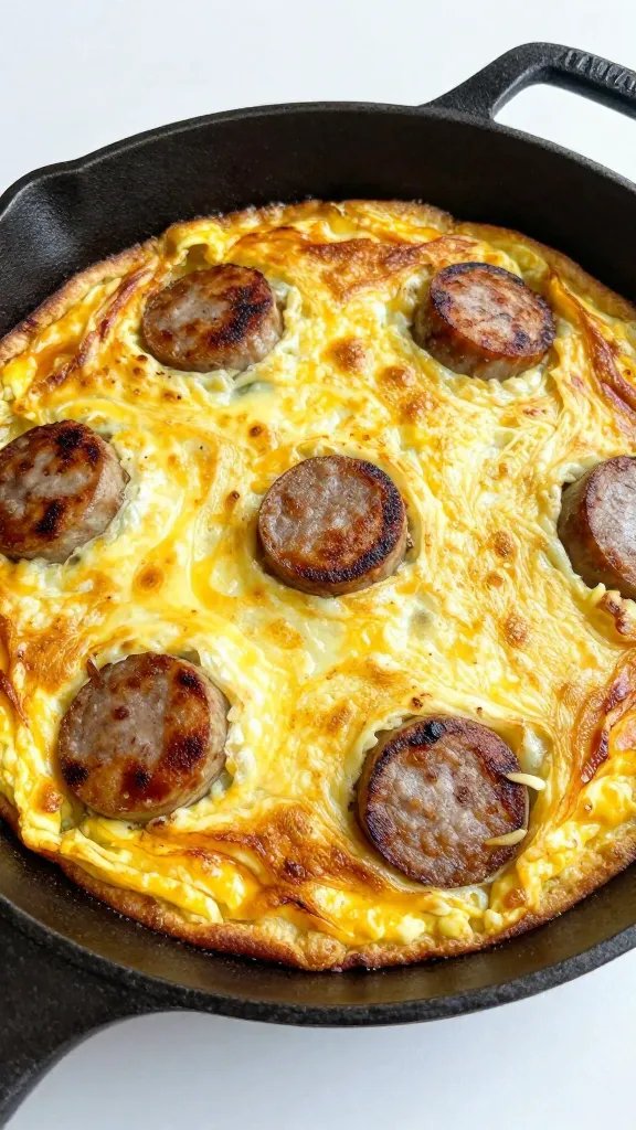 cast-iron skillet frittata with browned Italian sausage, golden top