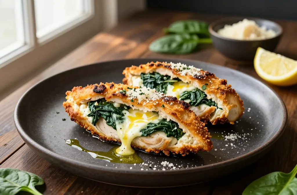 Crispy Juicy Low-Carb Italian Spinach and Cheese Stuffed Chicken