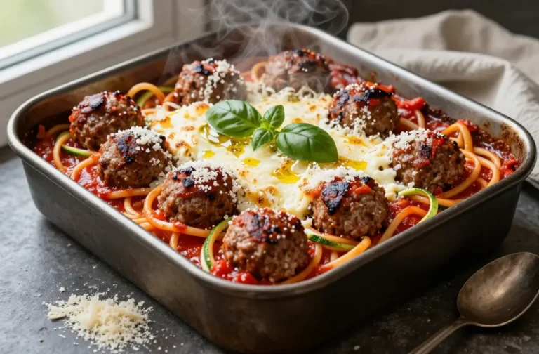 Italian Keto Meatball & Zoodle Casserole That Slaps
