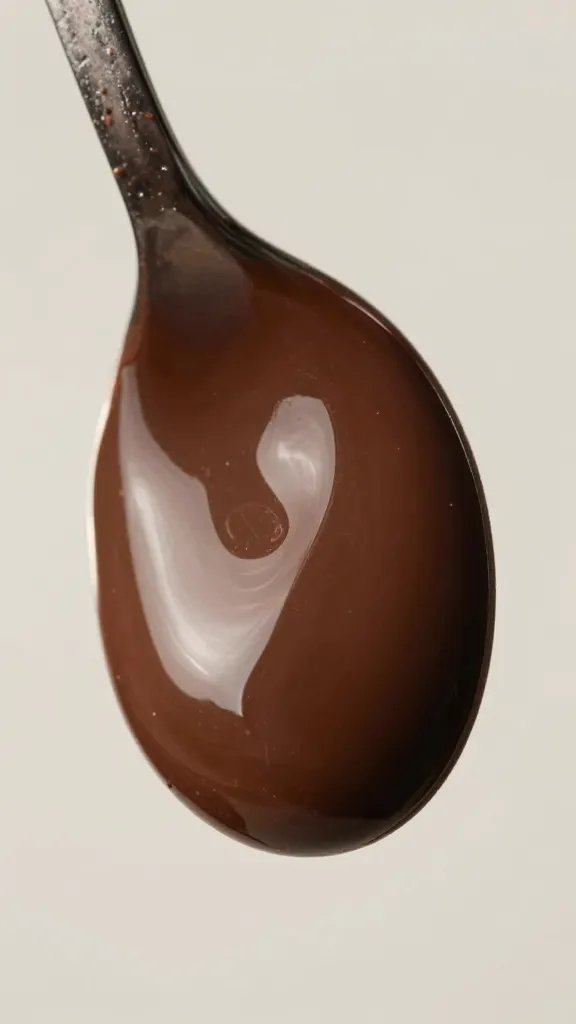glossy ganache spoonful made with 85% dark chocolate