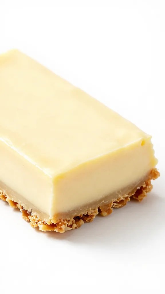 closeup keto lemon cream bar with nutty crust, clean slice