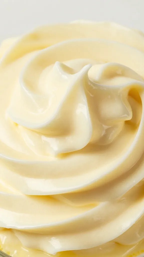 macro of whipped lemon cream topping, glossy swirls, keto dessert