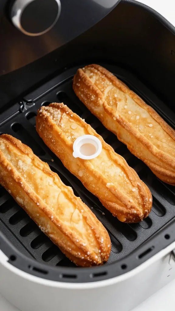 single air fryer basket holding golden keto zeppole, macro shot