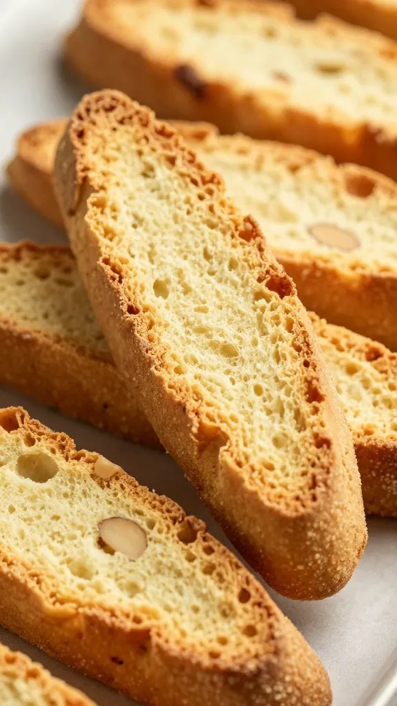 closeup almond flour biscotti end-on, golden toasted edges