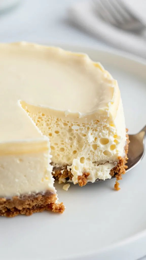 spoonful of creamy keto ricotta cheesecake showing airy texture