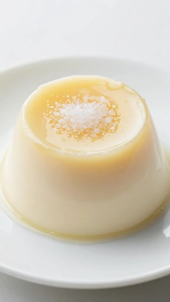 closeup sugar-free vanilla panna cotta on white saucer