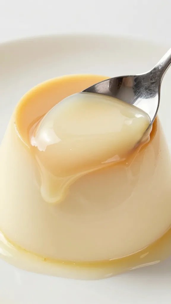 spoonful of wobbling panna cotta showing silky jiggle