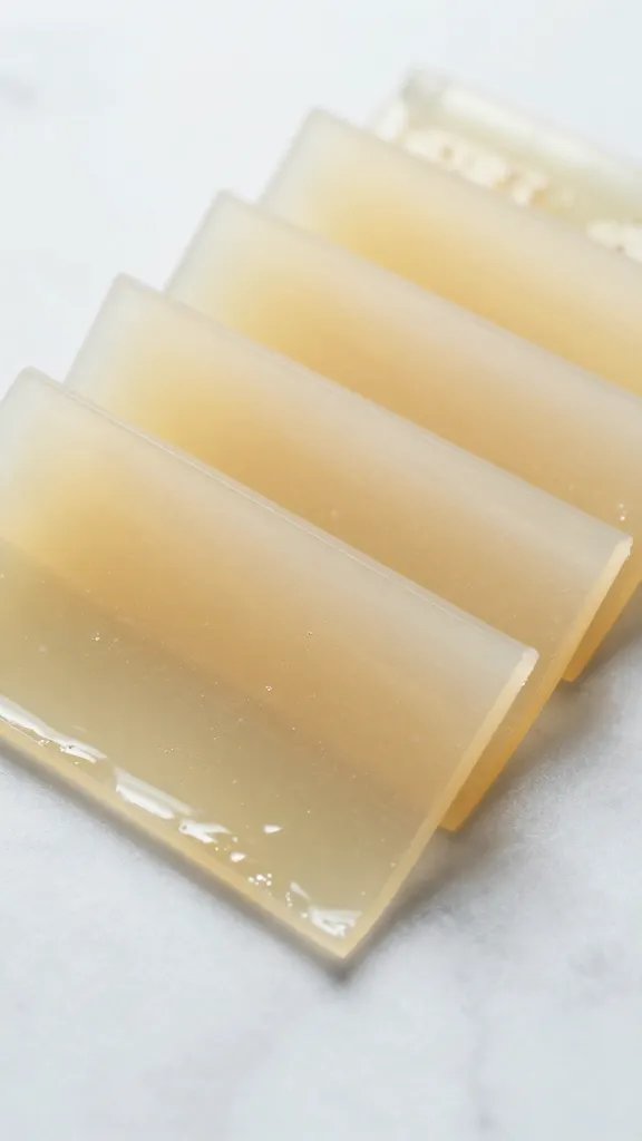 bloomed gelatin sheets on marble countertop, macro shot