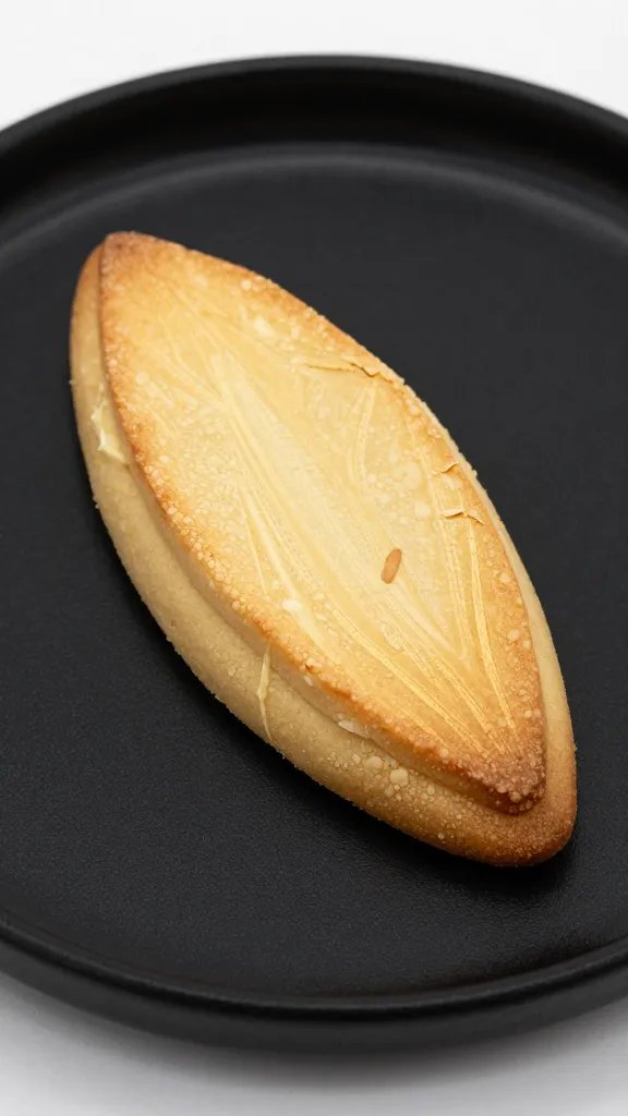 butter-brushed almond shortbread wedge on matte black plate