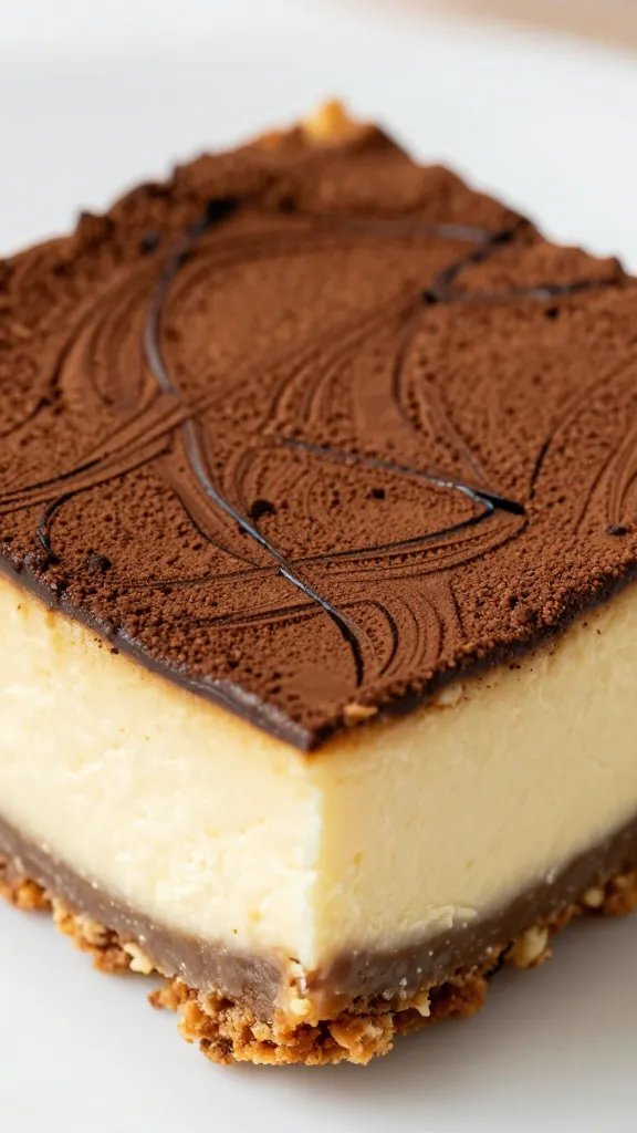 almond flour crust cheesecake bar with espresso swirl, closeup