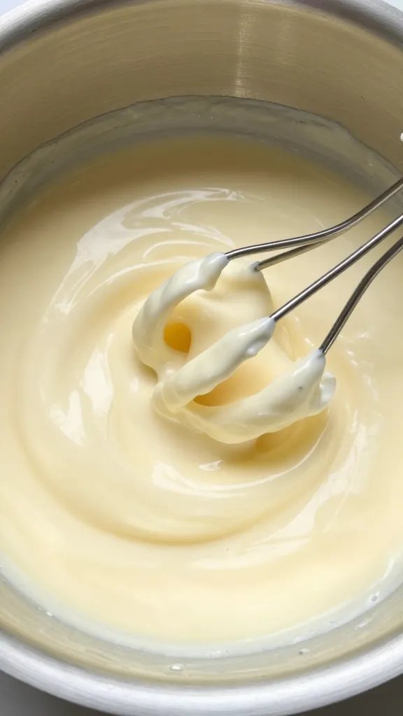 single saucepan whisking sugar-free custard, glossy texture
